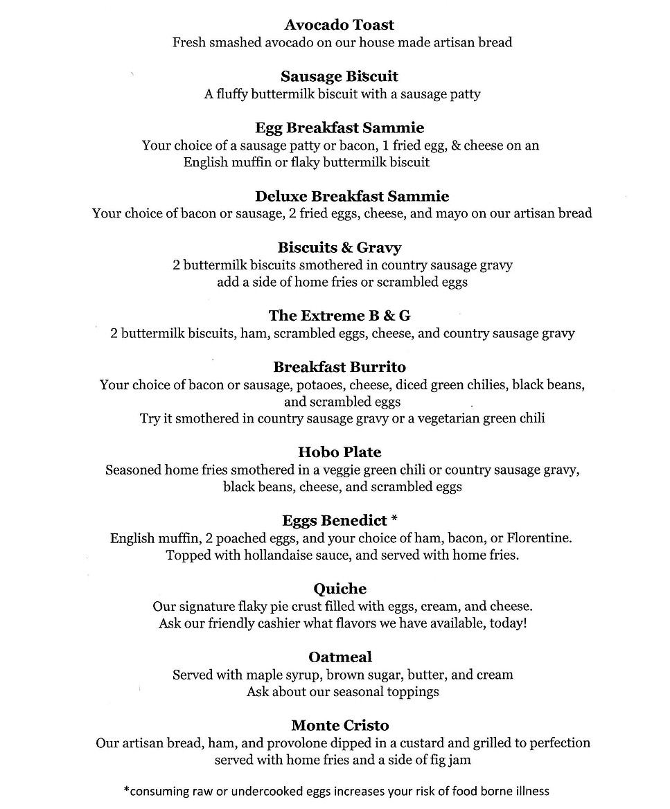 Cafe Menu Sugar Mamas